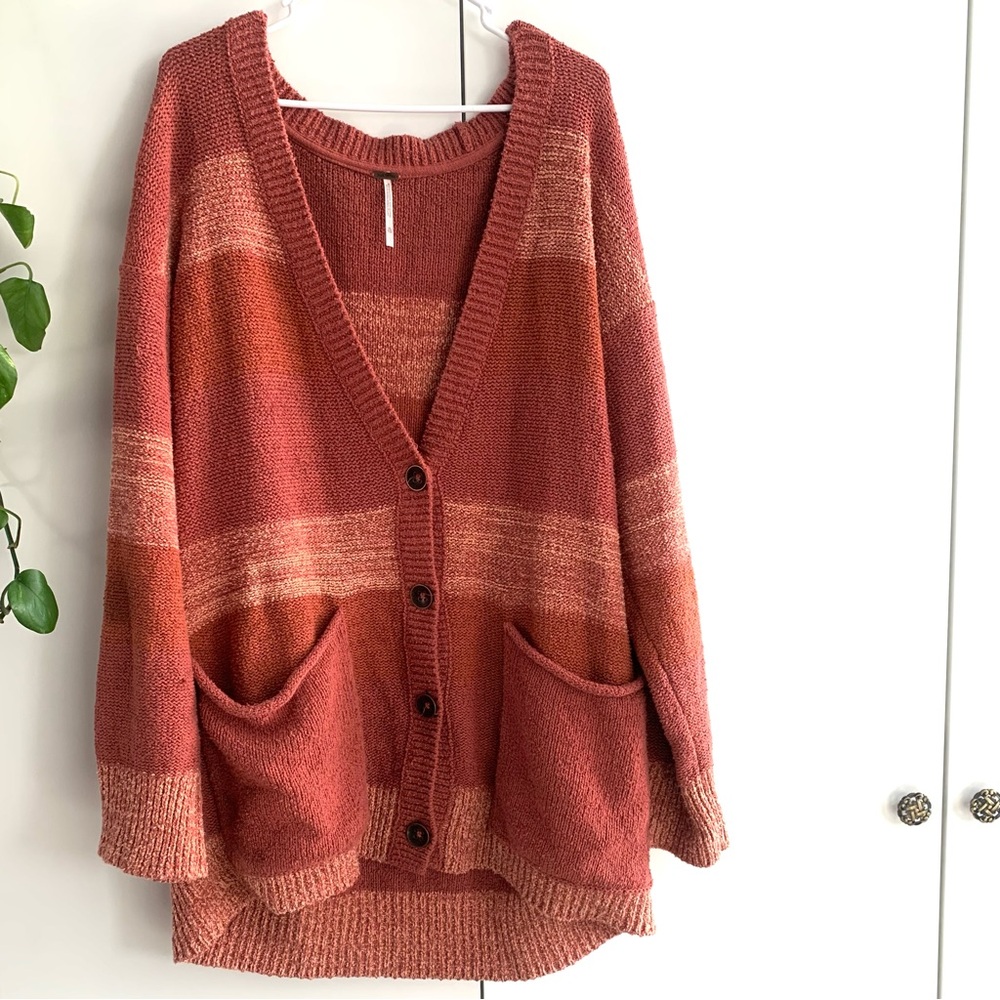 Free People Striped Red and Orange Sweater